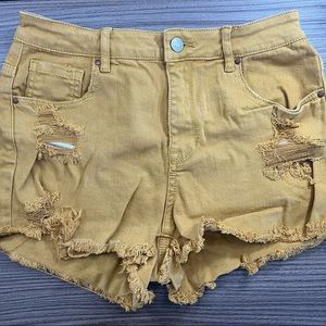 Mustard Yellow High Waisted Denim Shorts